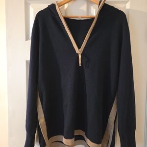 Talbots Navy & Tan Hooded Sweater – XL – NWOT